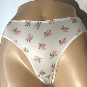 IZA Silky Satin Stretchy Smooth Pink Roses Floral Mid Waist Cheeky Panties NEW